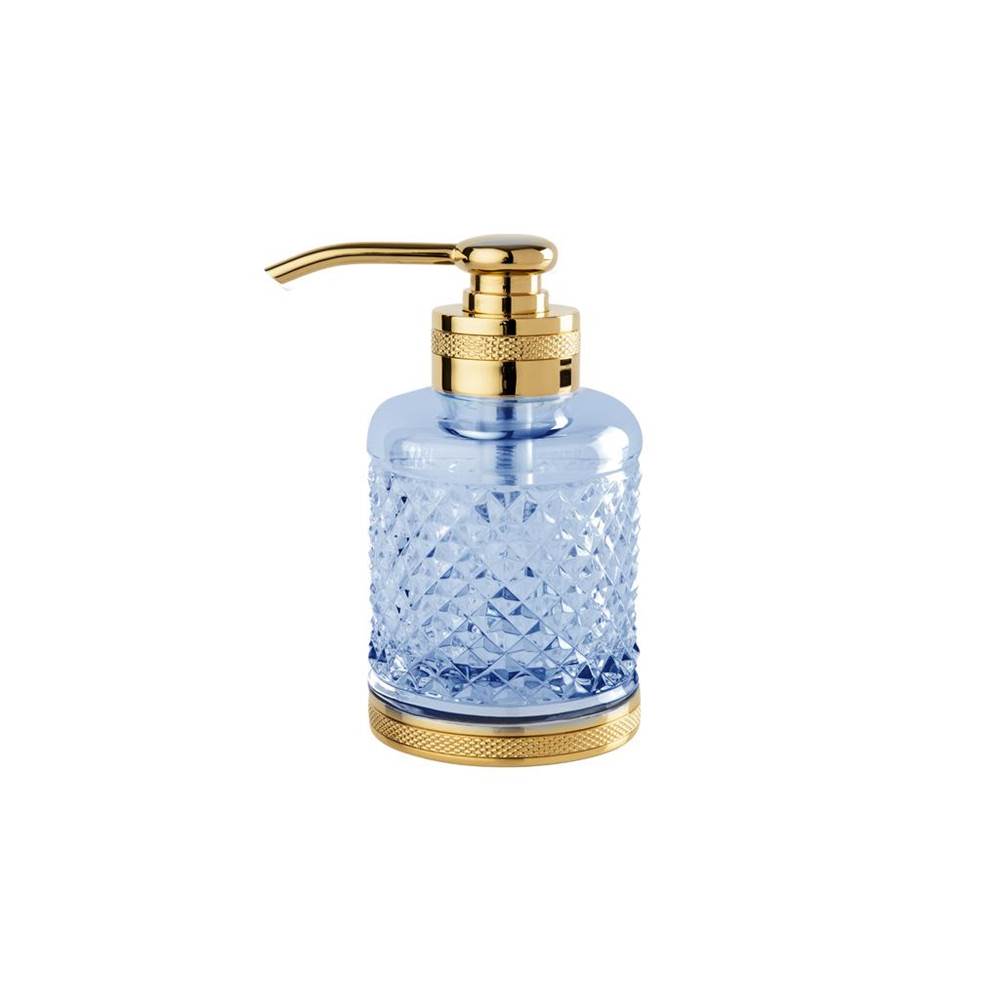 Cristal & Bronze Free-Standing Soap Dispenser, Small Size, Cont. 210Ml, Ø8cm, H. 13.5cm, Blue Crystal